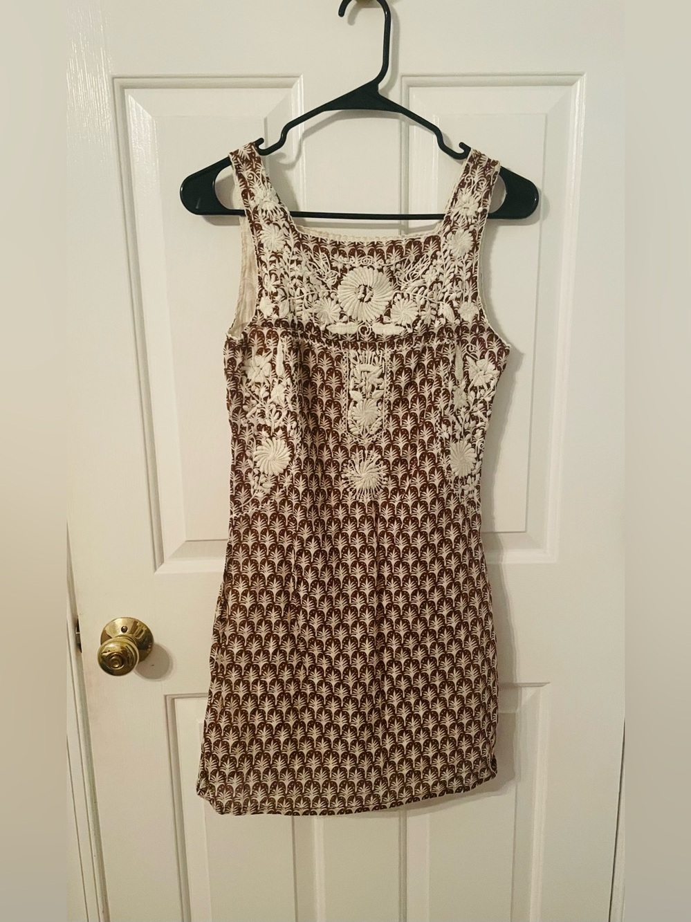 Tory Burch Brown Dress with Cream Embroidered Yoke